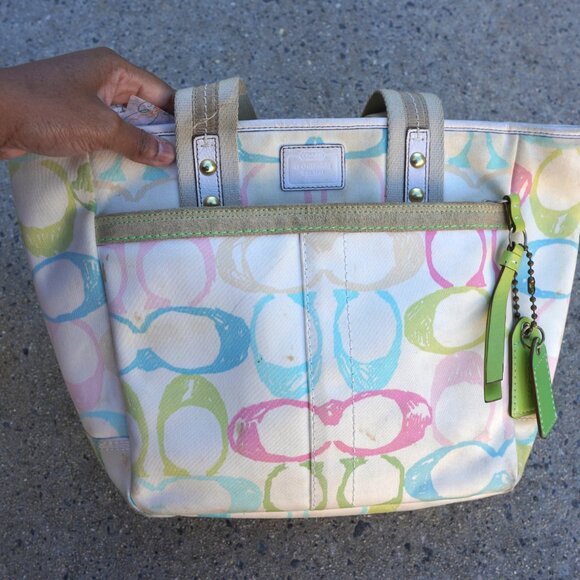 Y2K Vintage COACH Scribble Rainbow Monogram A-065 Large Tote Bag 13" Tags - Picture 10 of 13